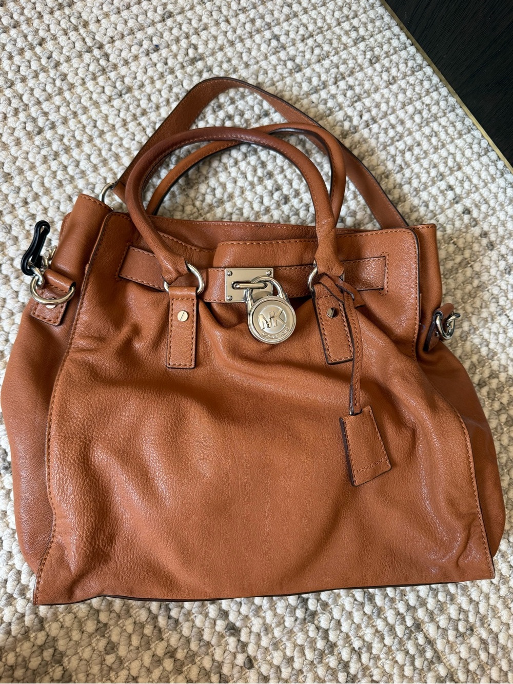 Michael Kors Cognac Leather Shoulder Satchel with Silver Hardware